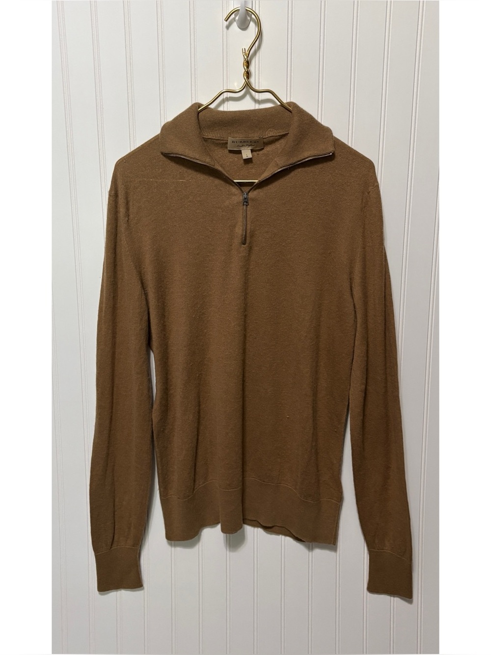 BURBERRY Brown  1/4 Zip Cashmere Pullover Sweater Shirt Mens Size Large